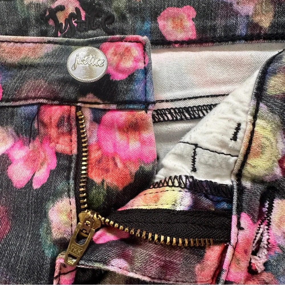 Justice floral print skinny jeans size girls 10 - Picture 7 of 11